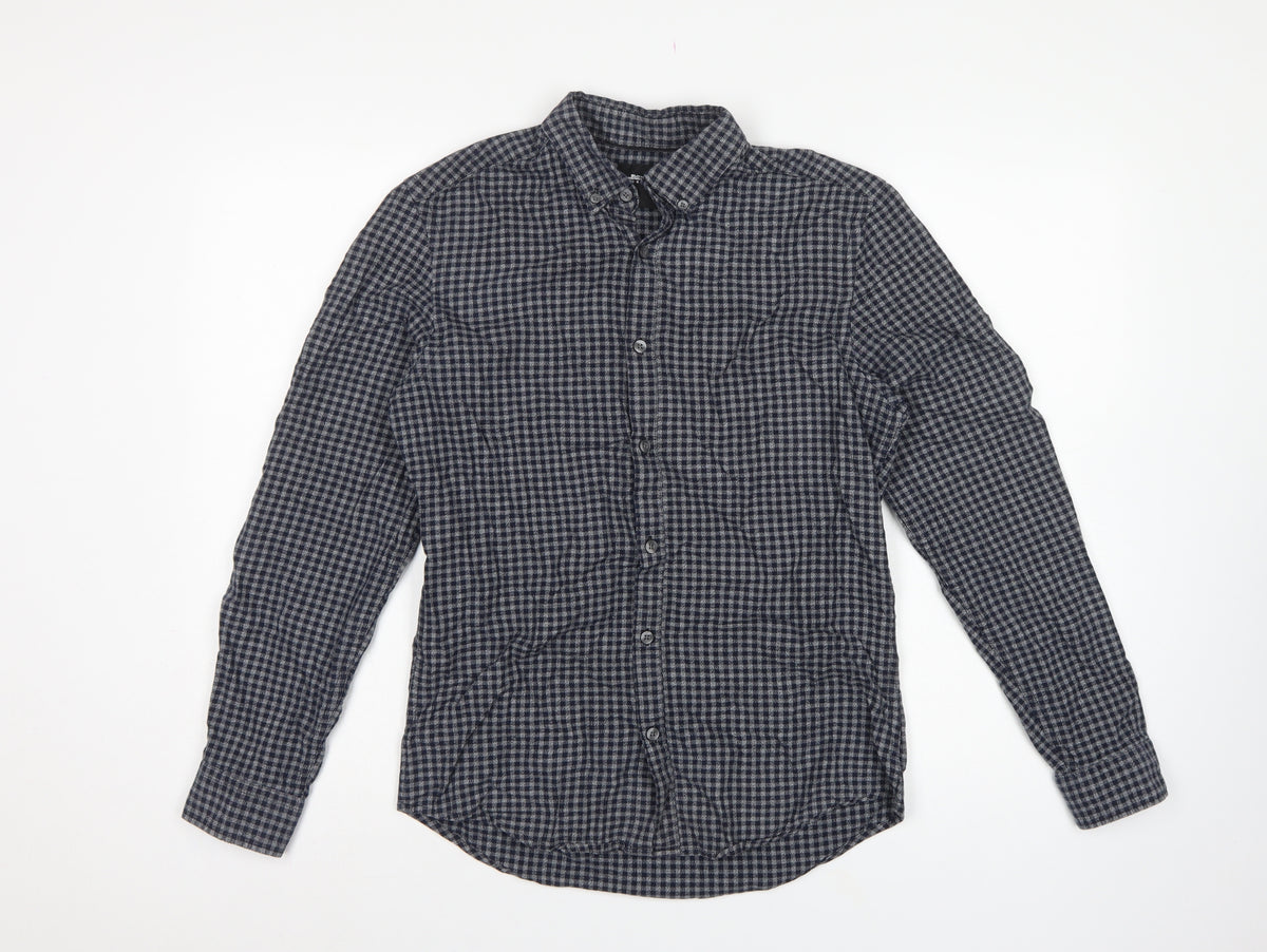Burton Menswear London Men’s Blue Grey Check Button Down Shirt S