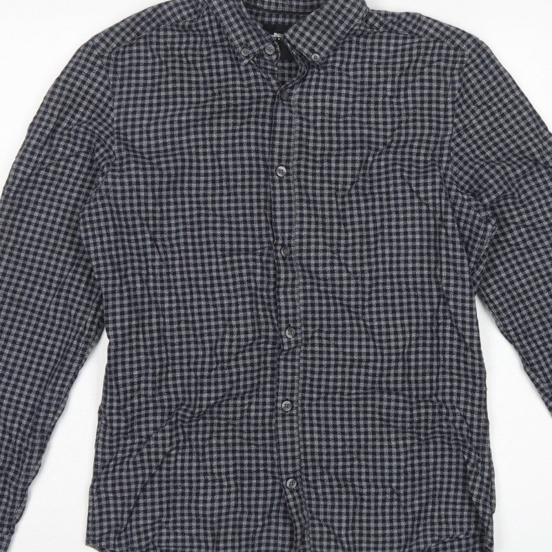 Burton Menswear London Men’s Blue Grey Check Button Down Shirt S