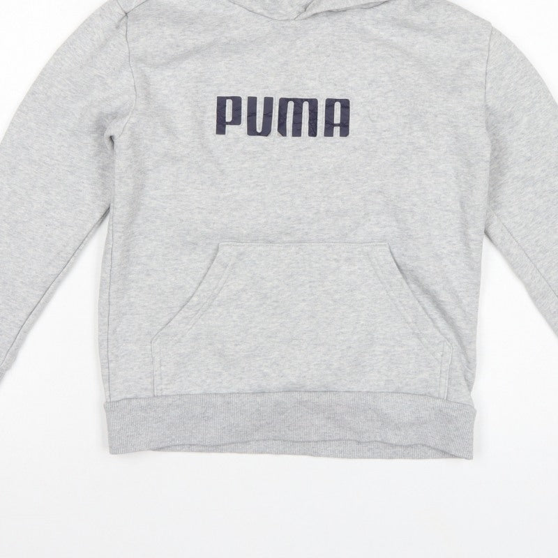 Puma Boys Grey Logo Pullover Hoodie UK 7-8 Years 128cm