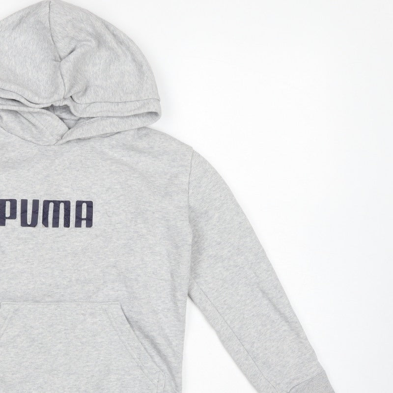 Puma Boys Grey Logo Pullover Hoodie UK 7-8 Years 128cm