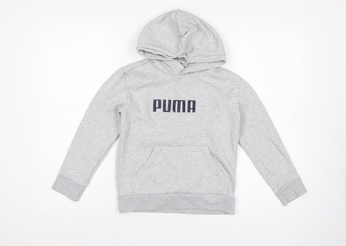 Puma Boys Grey Logo Pullover Hoodie UK 7-8 Years 128cm
