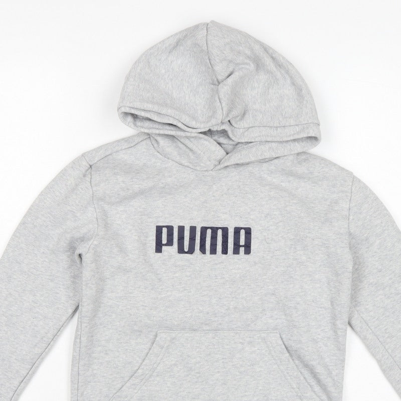 Puma Boys Grey Logo Pullover Hoodie UK 7-8 Years 128cm