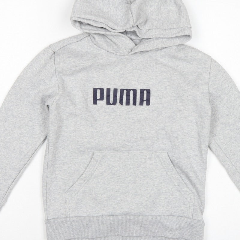Puma Boys Grey Logo Pullover Hoodie UK 7-8 Years 128cm