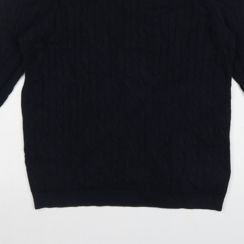 Racing Green Mens Blue L Cable Knit Cotton Crew Neck Pullover Jumper