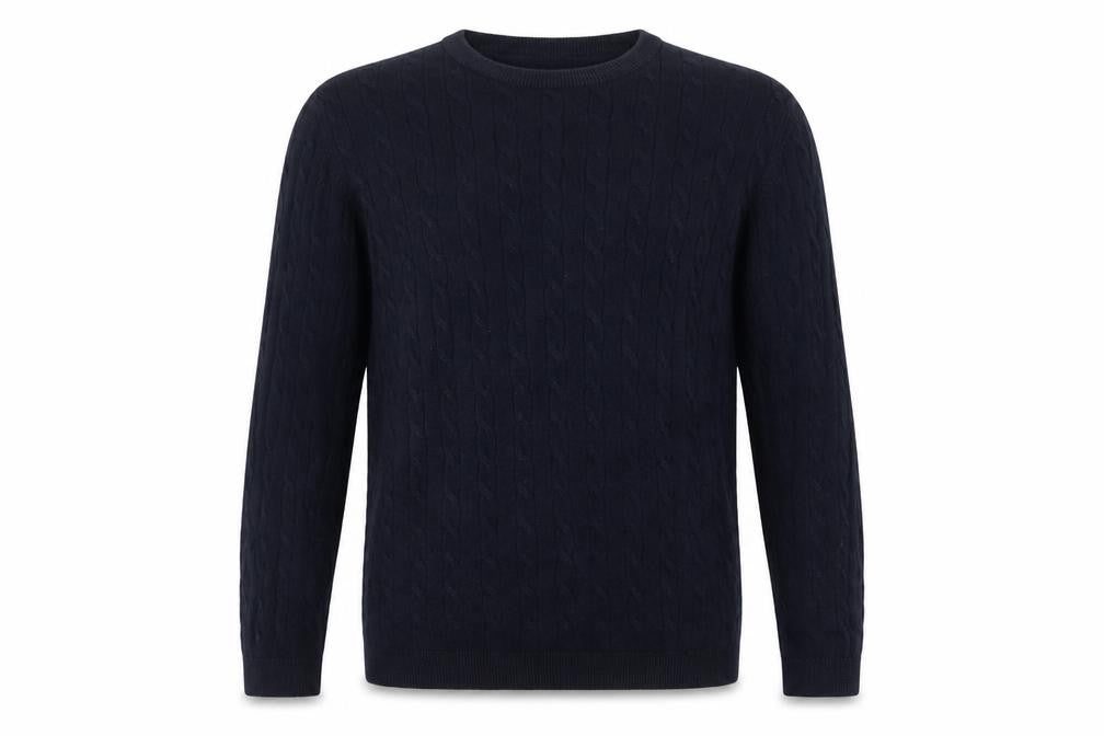 Racing Green Mens Blue L Cable Knit Cotton Crew Neck Pullover Jumper