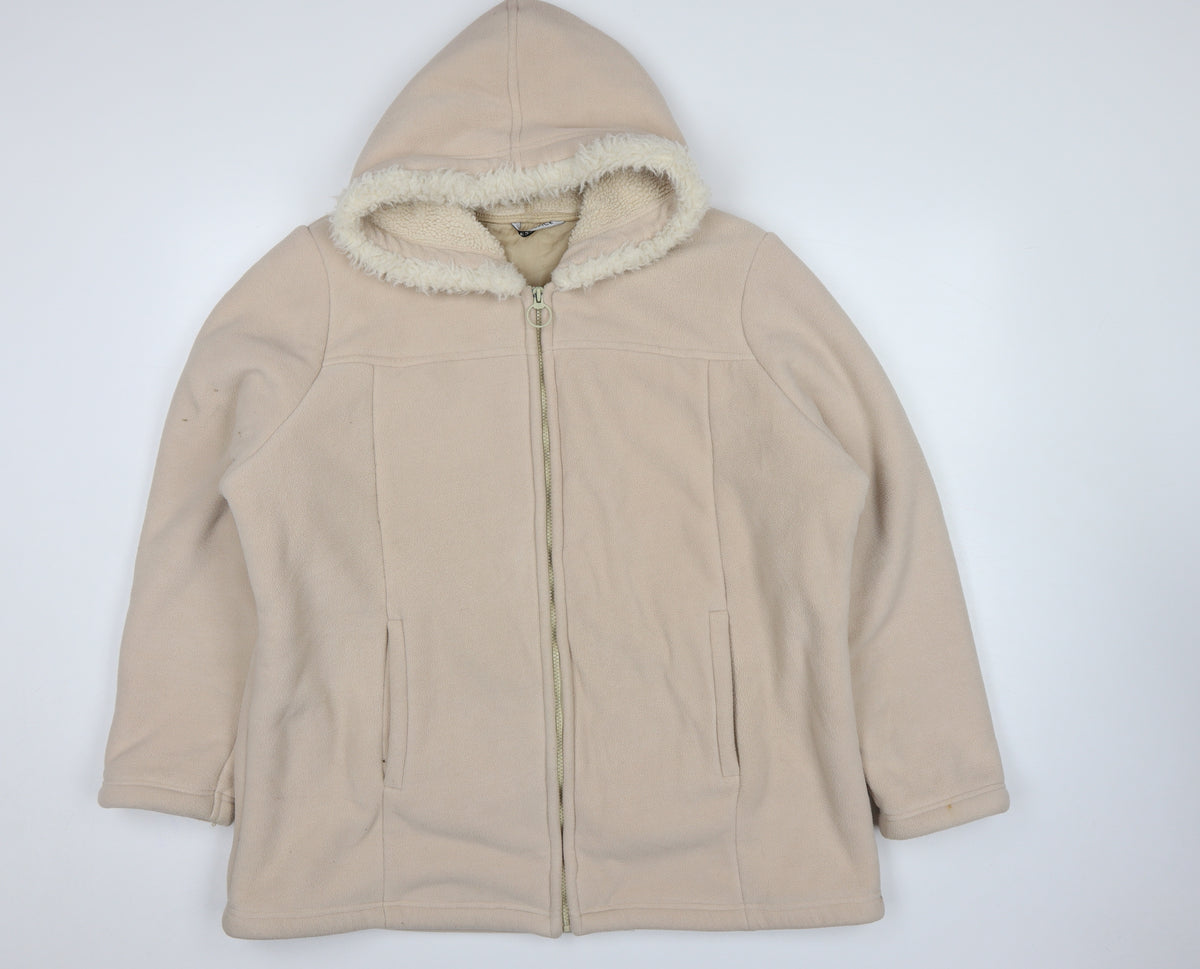 Essence Women Beige UK 20 Basic Hooded Fleece Zip Coat