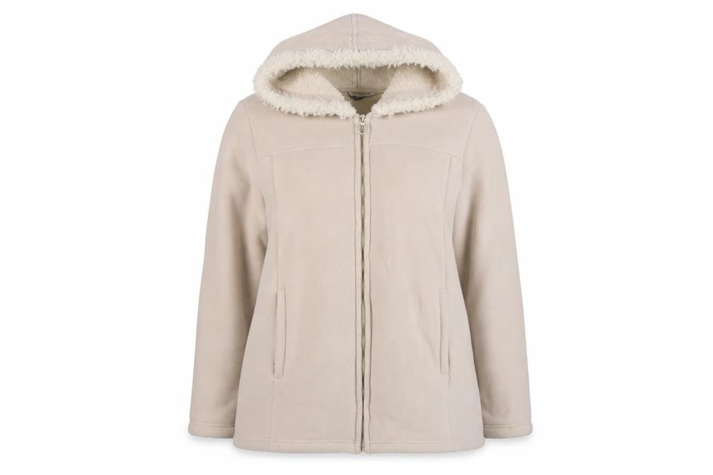 Essence Women Beige UK 20 Basic Hooded Fleece Zip Coat