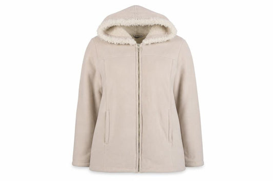 Essence Women Beige UK 20 Basic Hooded Fleece Zip Coat