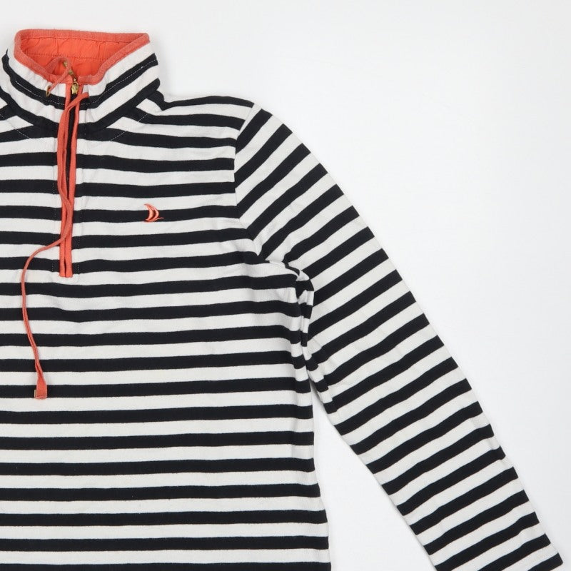 Dash Women’s UK 10 Black White Stripe 1/4 Zip Cotton Sweatshirt