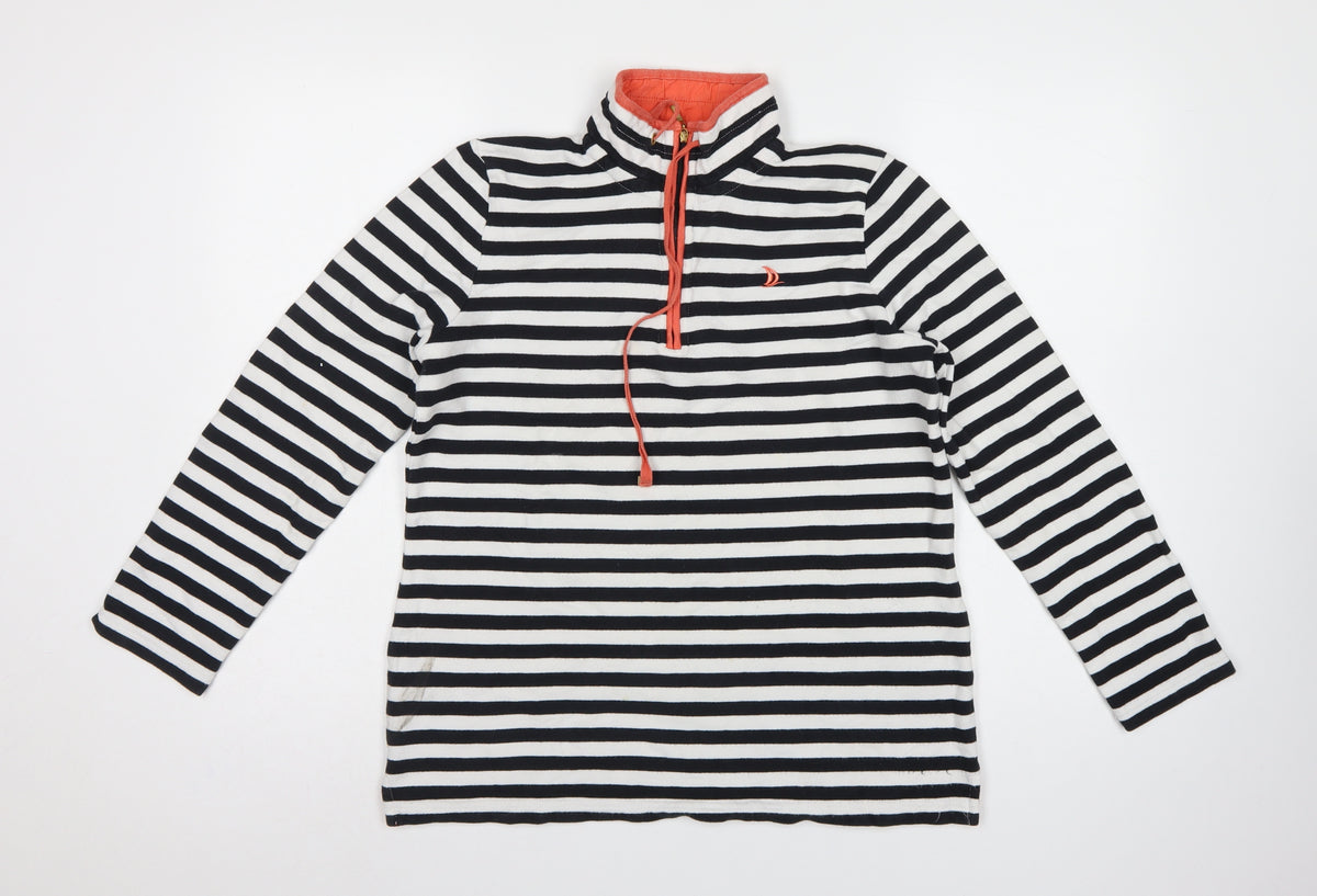 Dash Women’s UK 10 Black White Stripe 1/4 Zip Cotton Sweatshirt