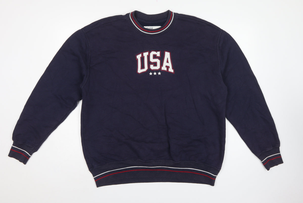 Hollister Men’s Navy Blue L Relaxed Fit USA Graphic Pullover Sweatshirt