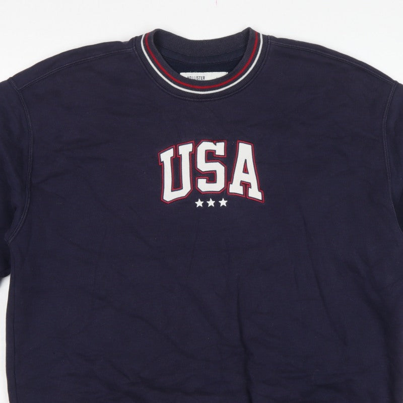 Hollister Men’s Navy Blue L Relaxed Fit USA Graphic Pullover Sweatshirt