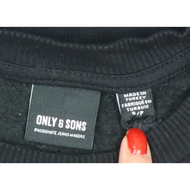 Only & Sons Men’s Black S Crew Neck Pullover Sweatshirt Cotton Blend