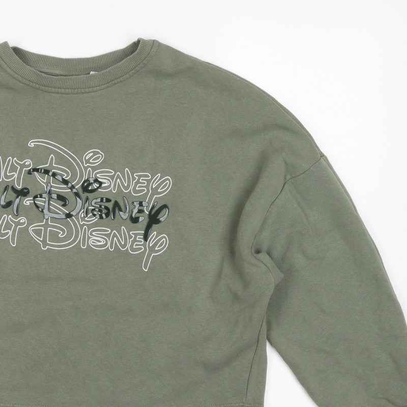 Disney Women’s Green S 10/12 Cropped Pullover Logo Sweatshirt