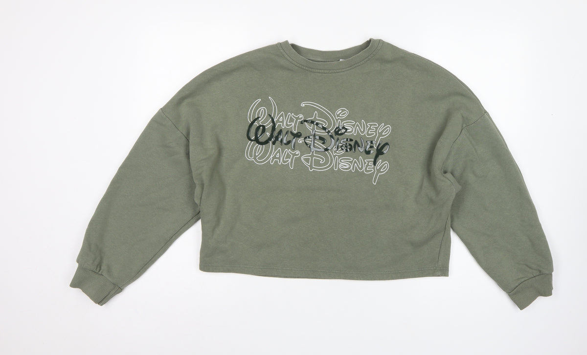 Disney Women’s Green S 10/12 Cropped Pullover Logo Sweatshirt