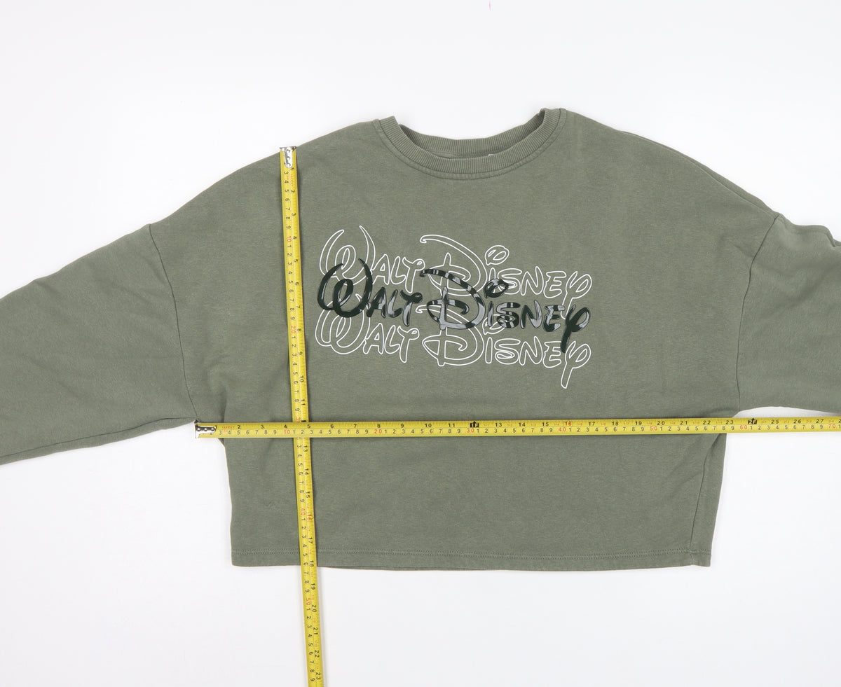 Disney Women’s Green S 10/12 Cropped Pullover Logo Sweatshirt