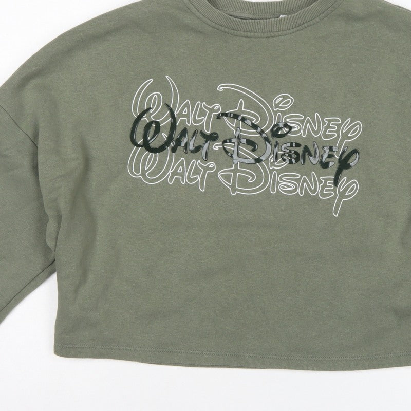 Disney Women’s Green S 10/12 Cropped Pullover Logo Sweatshirt