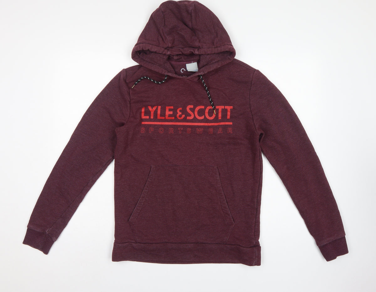 Lyle & Scott Men’s Red Small Logo Graphic Pullover Hoodie Sportswear