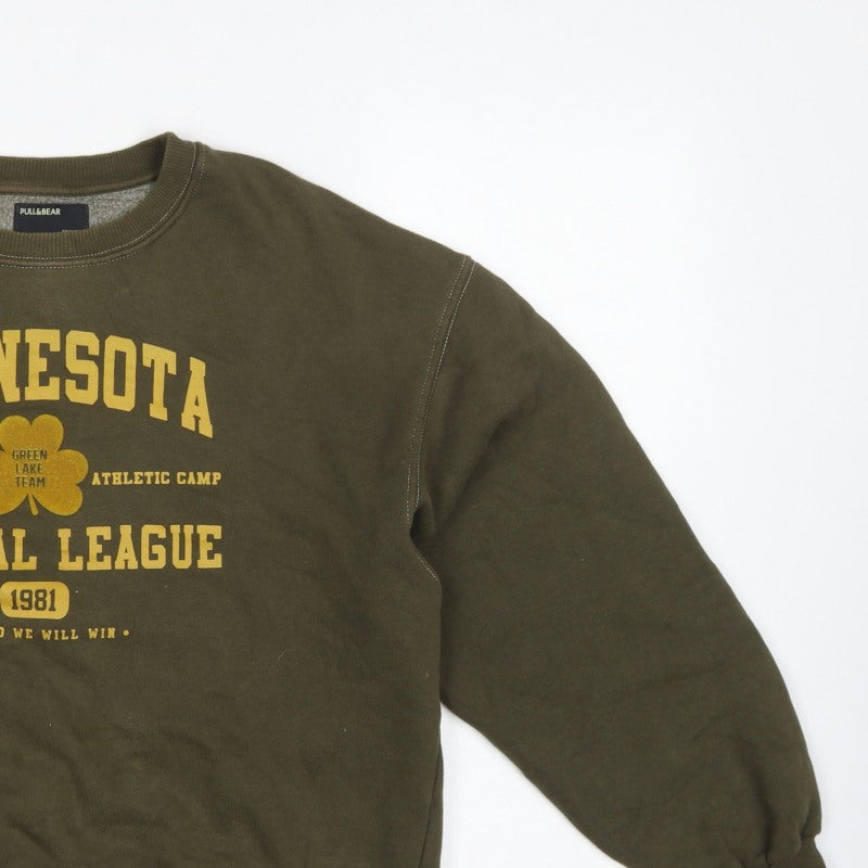 Pull&Bear Women's Green S Minnesota Graphic Pullover Sweatshirt