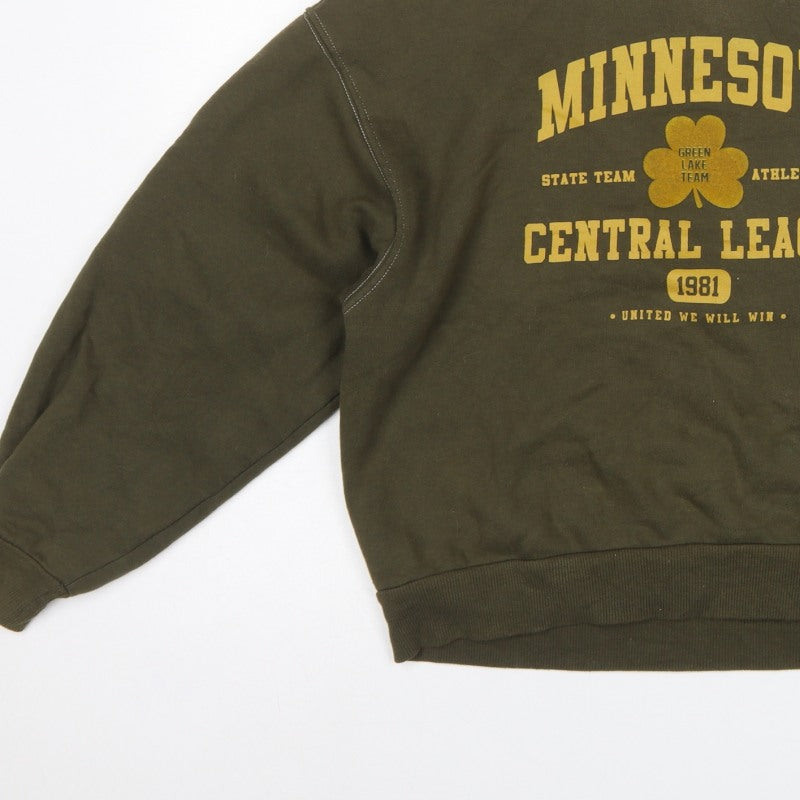 Pull&Bear Women's Green S Minnesota Graphic Pullover Sweatshirt