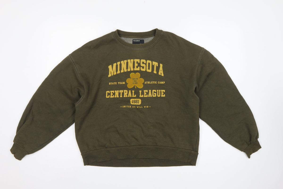 Pull&Bear Women's Green S Minnesota Graphic Pullover Sweatshirt