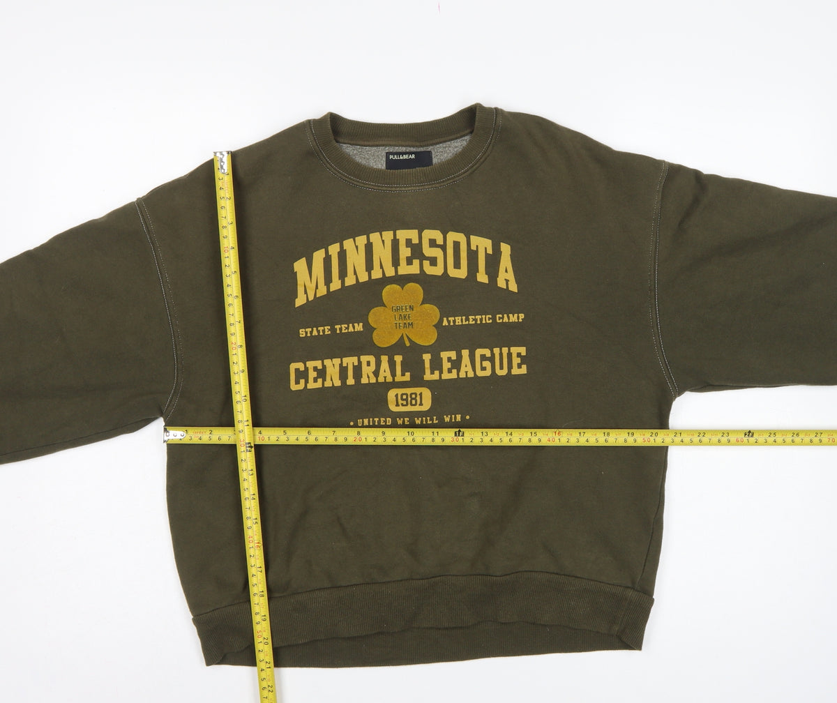 Pull&Bear Women's Green S Minnesota Graphic Pullover Sweatshirt