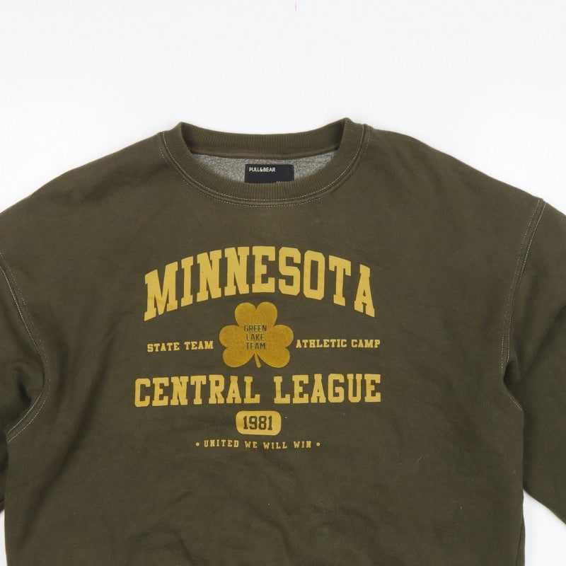 Pull&Bear Women's Green S Minnesota Graphic Pullover Sweatshirt
