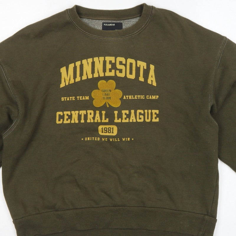Pull&Bear Women's Green S Minnesota Graphic Pullover Sweatshirt