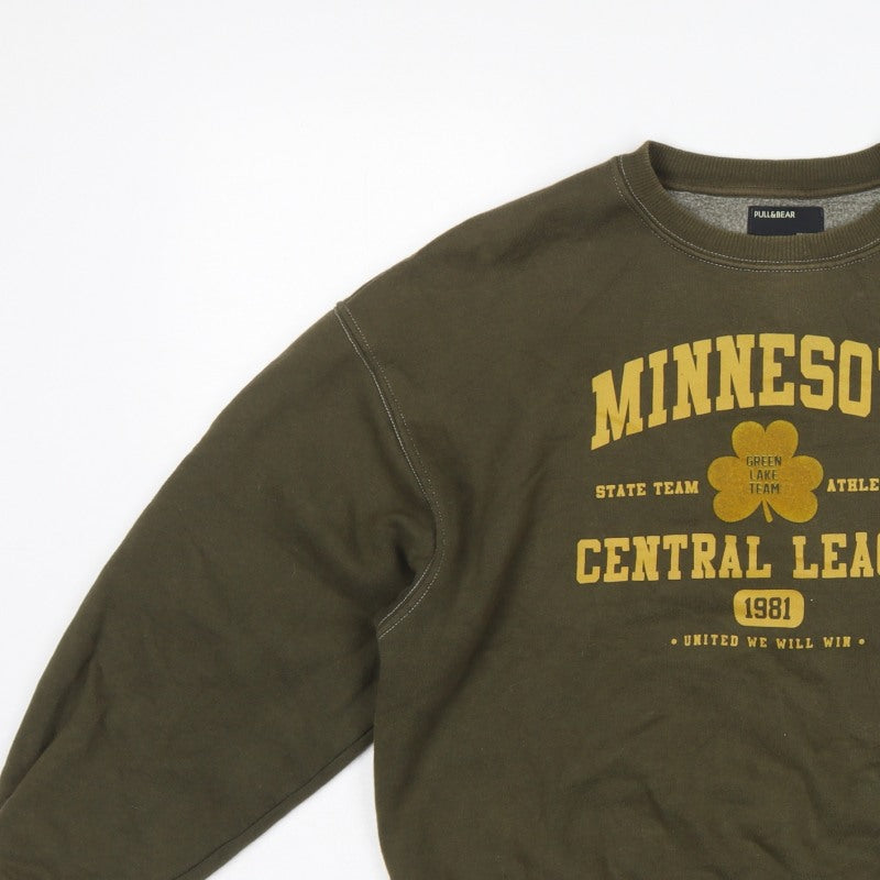 Pull&Bear Women's Green S Minnesota Graphic Pullover Sweatshirt