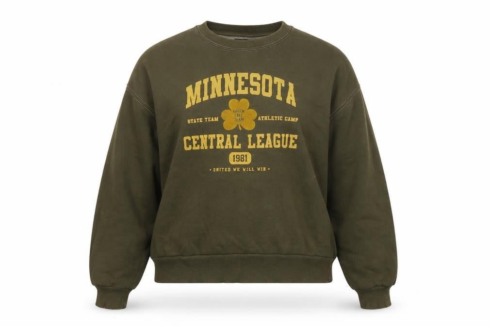 Pull&Bear Women's Green S Minnesota Graphic Pullover Sweatshirt