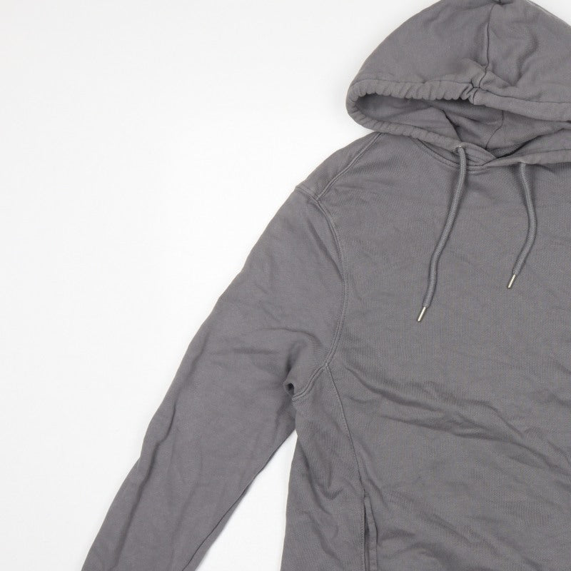 H&M Men’s Grey L Regular Fit Pullover Hoodie Drawstring Pockets