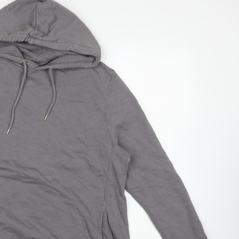 H&M Men’s Grey L Regular Fit Pullover Hoodie Drawstring Pockets