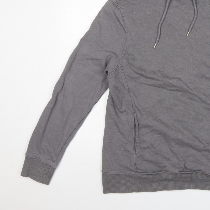 H&M Men’s Grey L Regular Fit Pullover Hoodie Drawstring Pockets