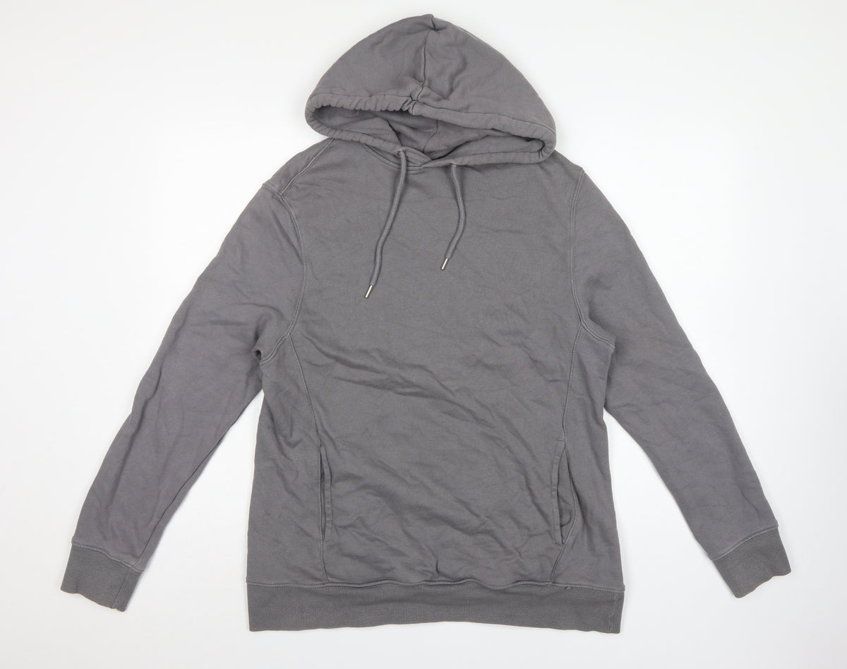 H&M Men’s Grey L Regular Fit Pullover Hoodie Drawstring Pockets