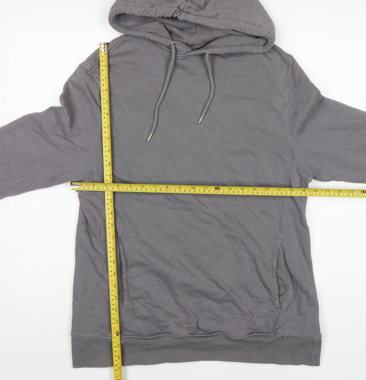 H&M Men’s Grey L Regular Fit Pullover Hoodie Drawstring Pockets