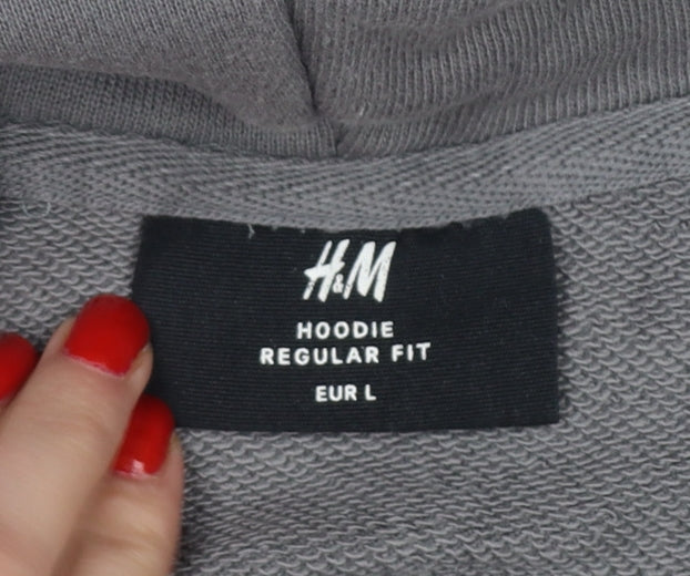 H&M Men’s Grey L Regular Fit Pullover Hoodie Drawstring Pockets