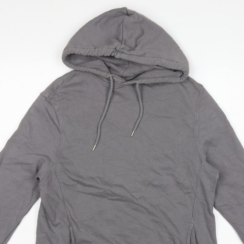 H&M Men’s Grey L Regular Fit Pullover Hoodie Drawstring Pockets