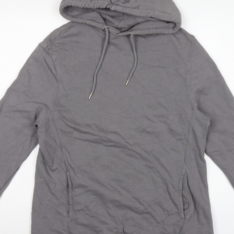 H&M Men’s Grey L Regular Fit Pullover Hoodie Drawstring Pockets