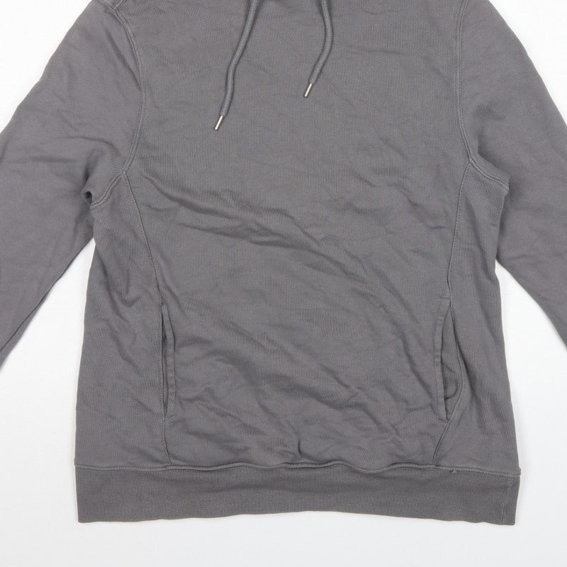 H&M Men’s Grey L Regular Fit Pullover Hoodie Drawstring Pockets