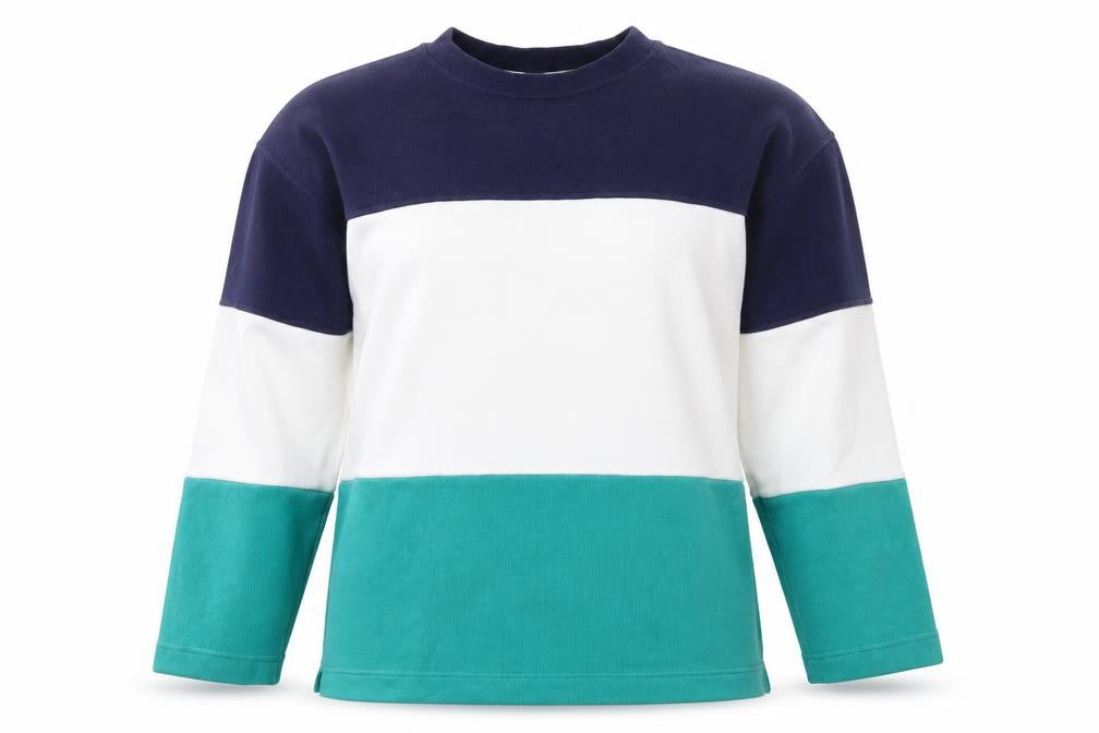 Canda Women Multicoloured L Colourblock Crew Neck 3/4 Sleeve Sweatshirt