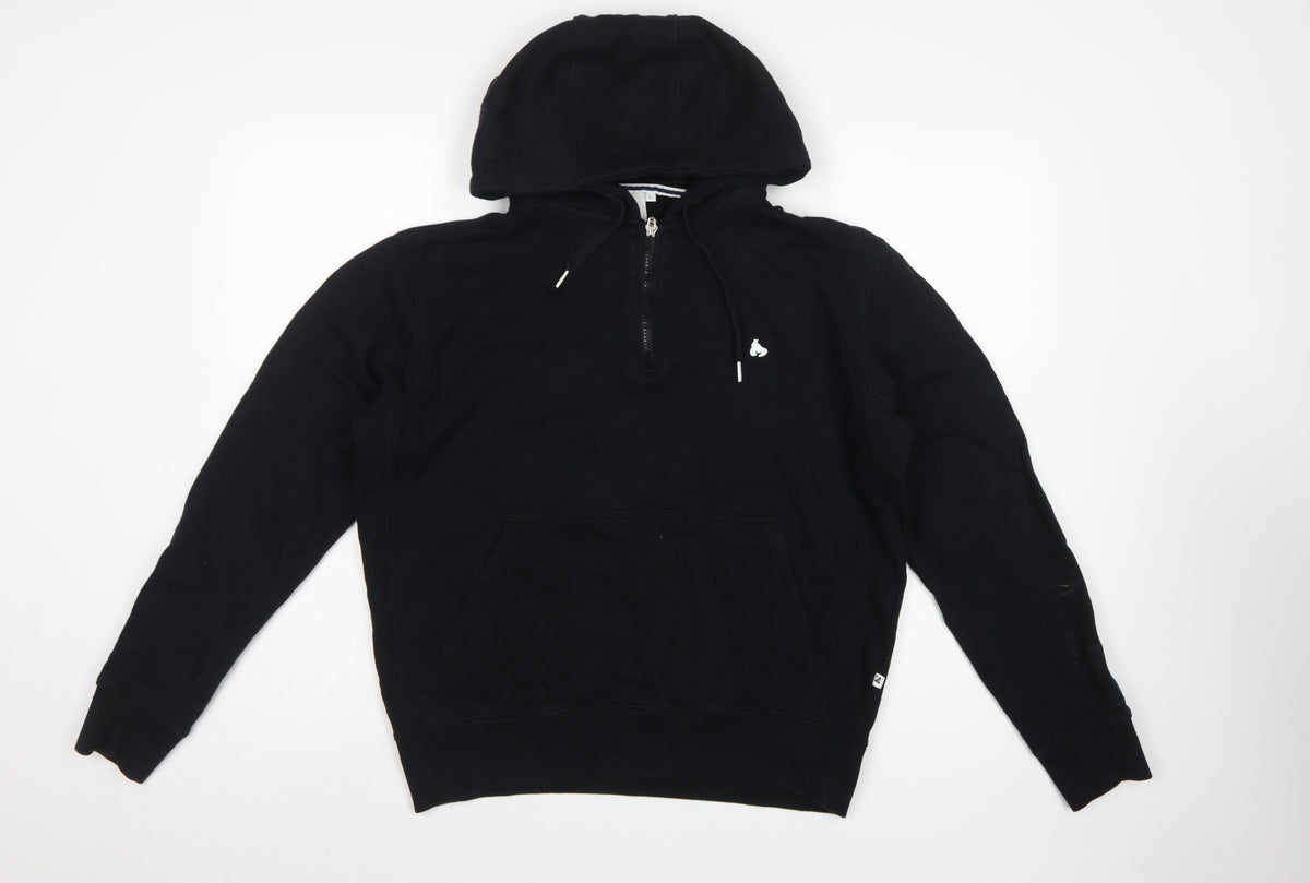Money Mens Black L Half Zip Hooded Logo Pullover Sweatshirt