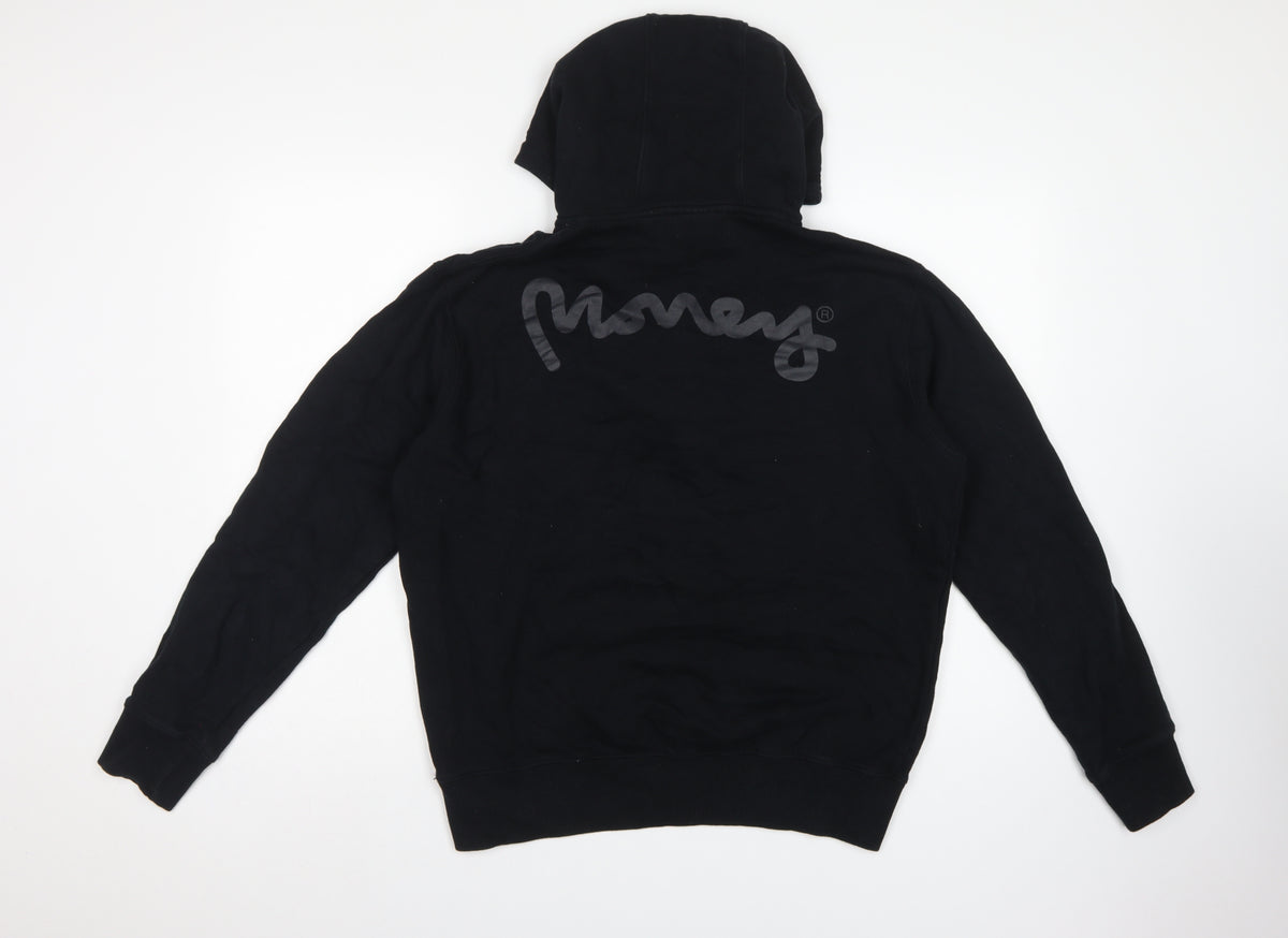 Money Mens Black L Half Zip Hooded Logo Pullover Sweatshirt
