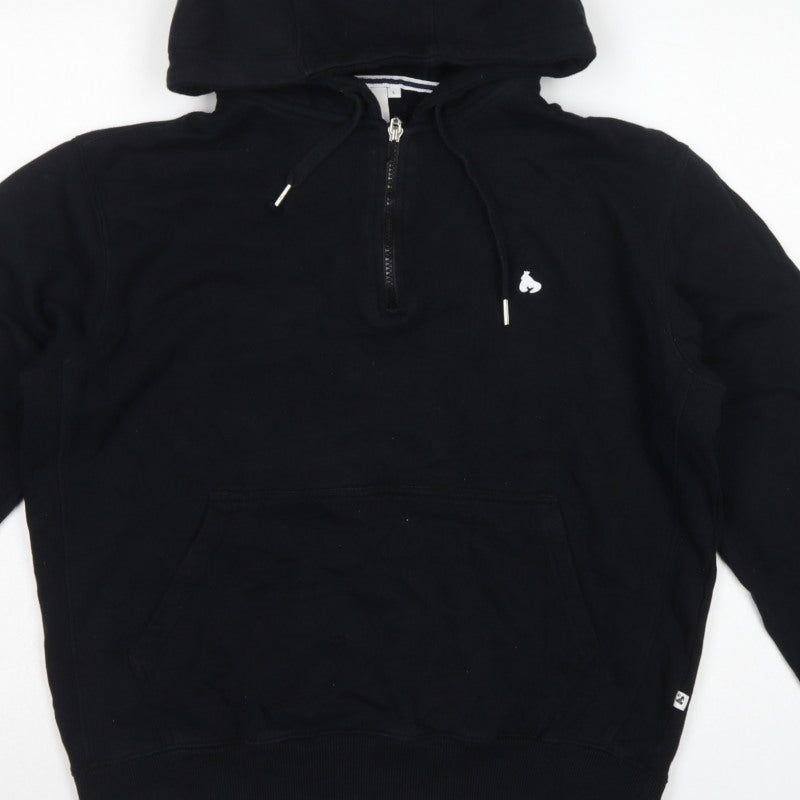 Money Mens Black L Half Zip Hooded Logo Pullover Sweatshirt