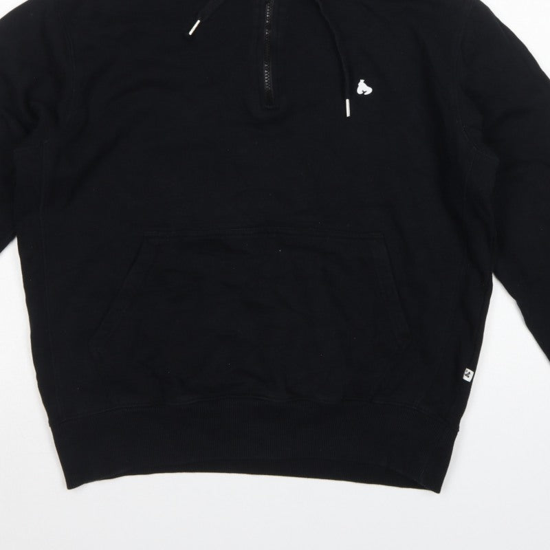 Money Mens Black L Half Zip Hooded Logo Pullover Sweatshirt