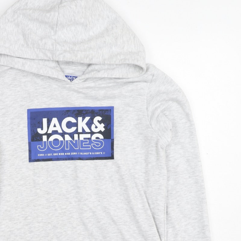 Jack & Jones Boys Grey 11-12 Years Pullover Logo Hoodie