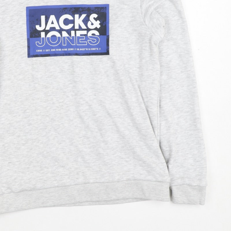 Jack & Jones Boys Grey 11-12 Years Pullover Logo Hoodie
