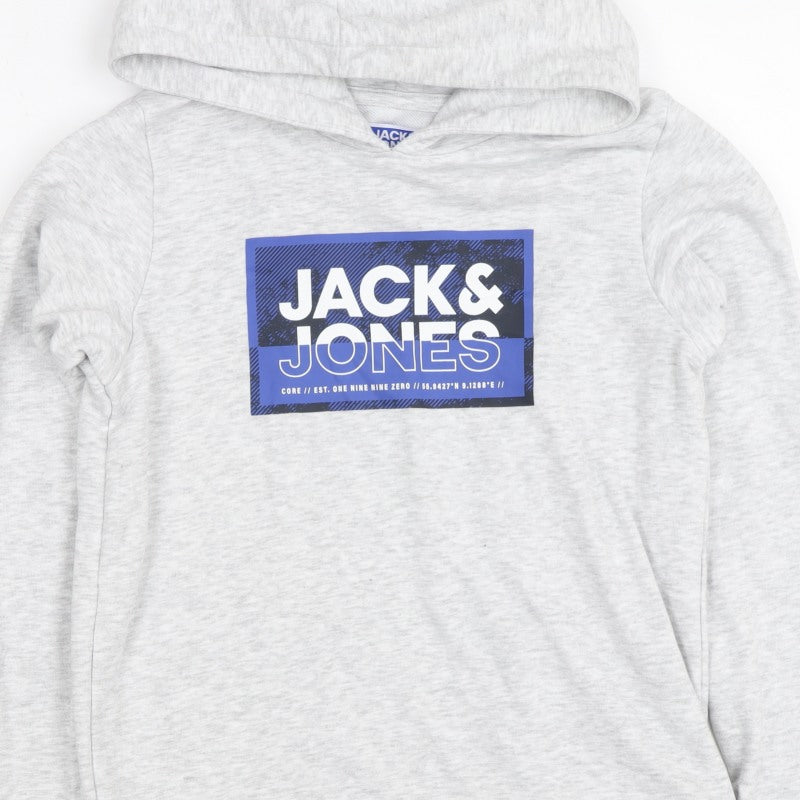 Jack & Jones Boys Grey 11-12 Years Pullover Logo Hoodie