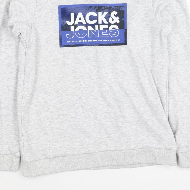 Jack & Jones Boys Grey 11-12 Years Pullover Logo Hoodie