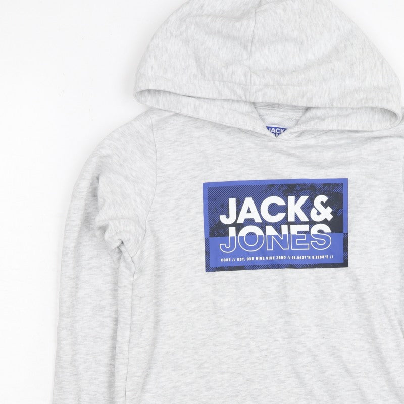 Jack & Jones Boys Grey 11-12 Years Pullover Logo Hoodie