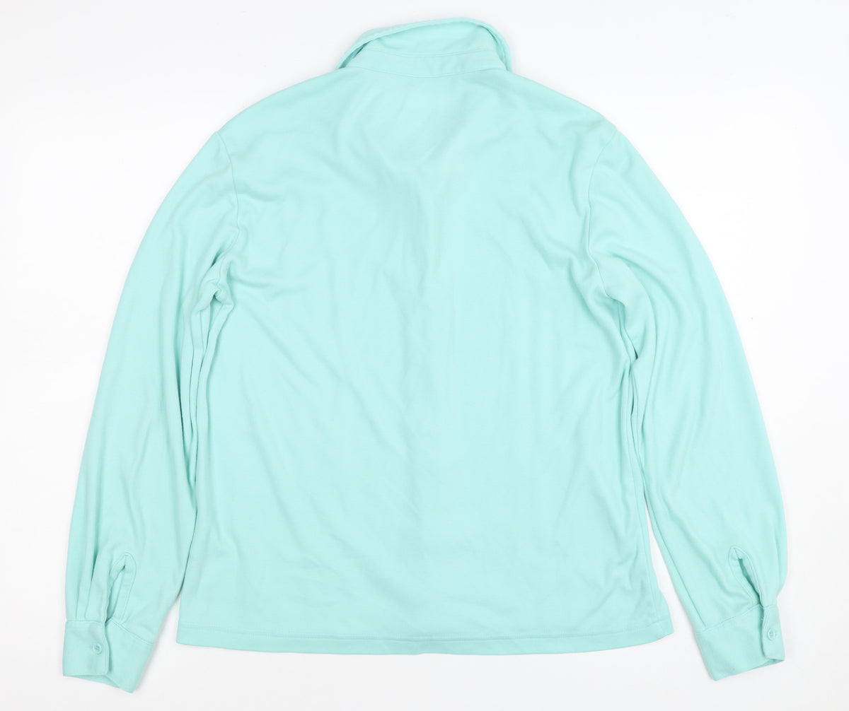 Damart Women’s Mint Green Size 14 Collared Long Sleeve Button-Up Top